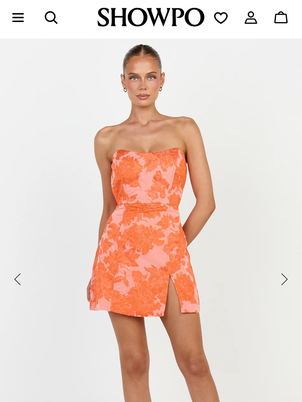 Showpo. Pink and Orange Floral Strapless Mini Dress